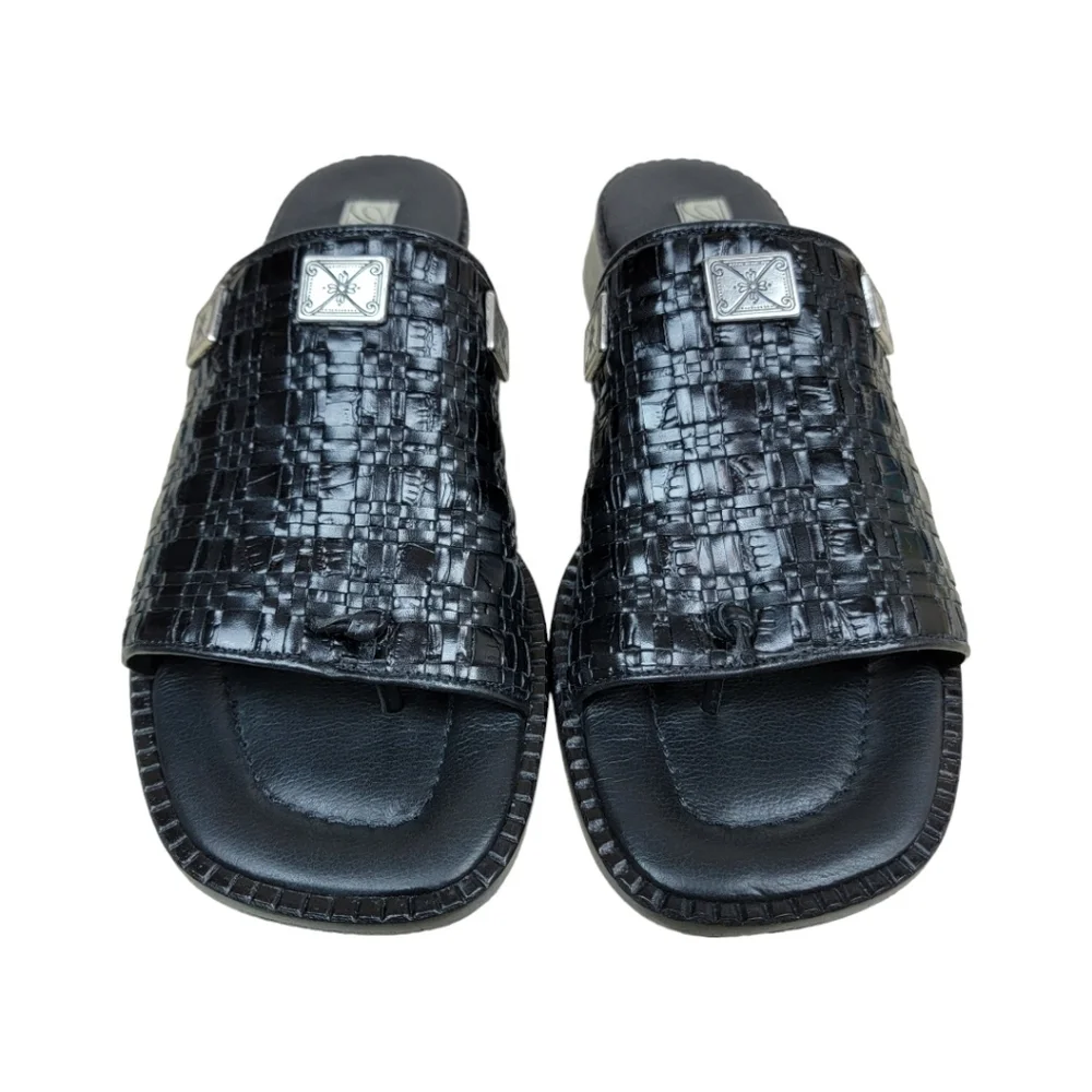 BRIGHTON Sandals Black Basket Weave Leather - 10 Narrow - Nearly New - Picture 7 of 16